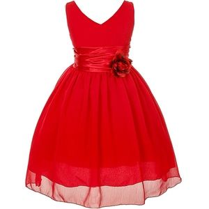 Flower girl chiffon dress 1082 V neck tea length